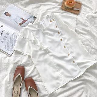 Single-breasted Ruffled-trim Panel Blouse