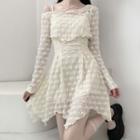 Set : Flower Knit Suspender Asymmetrical Mini Skirt