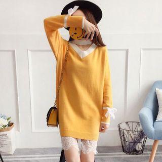 Lace Hem V-neck Knit Dress