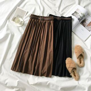 Accordion Pleat Midi Skirt With Belt