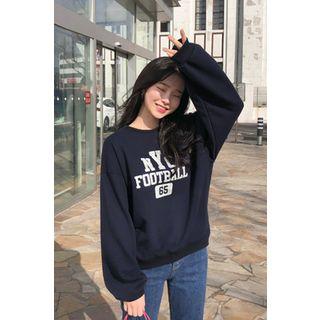Nyc Varsity Letter Print Sweatshirt Navy Blue - One Size