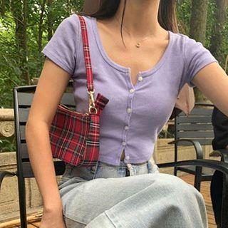 Short-sleeved Button-up Crop Top