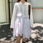 Mock Two-piece Long-sleeve Collared Dress White - One Size