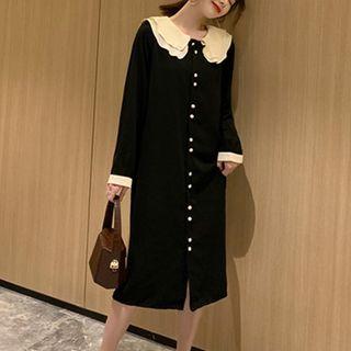 Layered Collar Long-sleeve Midi Dress