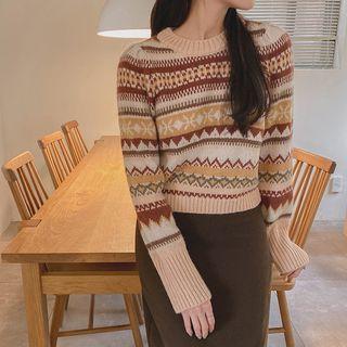Nordic Pattern Alpaca Blend Sweater Pink - One Size