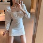 Long-sleeve Square-neck A-line Mini Dress White - One Size