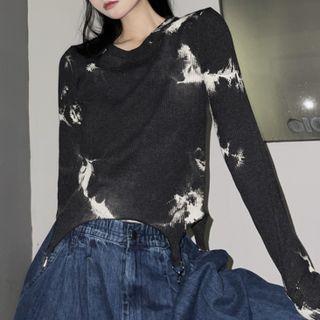 Long-sleeve Tie-dye Top Black - One Size