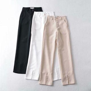 High-waist Straight-fit Slit Dress Pants