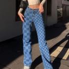 High-waist Check Straight-leg Pants