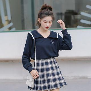 Sailor Collar Letter Embroidered Pullover