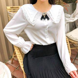 Crochet-trim Sailor-collar Blouse Ivory - One Size
