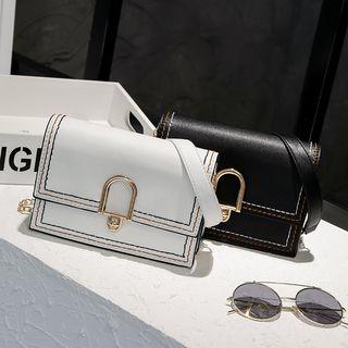 Faux Leather Double Stitched Chain-strap Crossbody Bag