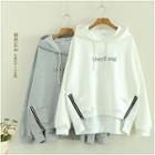 Embroidered-letter Zipped Hooded Pullover
