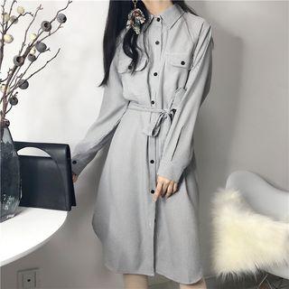 Pocket-front Striped Dress With Sash