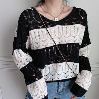 Two-tone Pointelle Knit Top