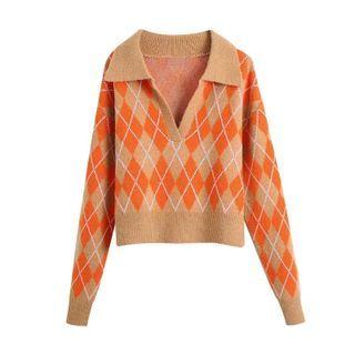 Open-collar Argyle Sweater
