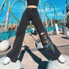High Waist Dragon Embroidery Bootcut Jeans