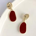 Irregular Glaze Dangle Earring 1 Pair - S925 Silver Wine Red - One Size