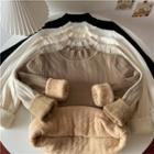 Fleece Plain Semi High-neck Long-sleeve Top