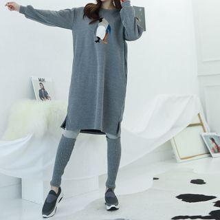 Penguin-patch Midi Pullover Dress