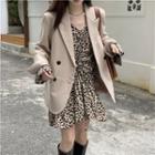 Long-sleeve Leopard Print Drawstring A-line Dress / Double-breasted Blazer