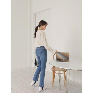 V-neck Bell-cuff Dotted Blouse