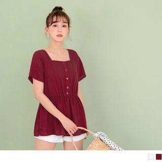 Short-sleeve Square Collar Chiffon Top