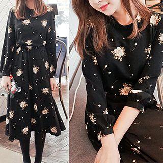 Floral Print Long Sleeve Midi Dress