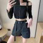 Short-sleeve Lace-up Cropped T-shirt / Cold Shoulder Buckled T-shirt / Halter Top / Cargo Shorts / Set