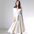 V-neck Long-sleeve Midi Knit A-line Dress