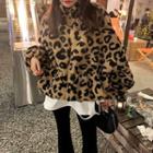 Long-sleeve Leopard Faux Fur Zipped Jacket