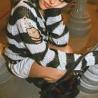 Long Sleeve Distressed Loose-fit Striped Sweater