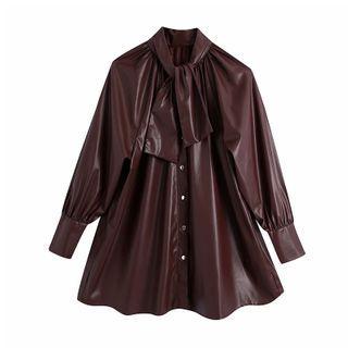 Leather Long-sleeve Peplum Blouse