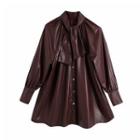 Leather Long-sleeve Peplum Blouse