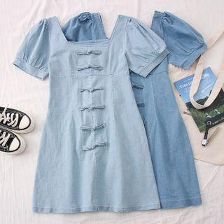 Frog-button Denim Mini Dress