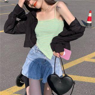 Striped Camisole Top / Plain Sheer Jacket