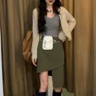Plain Cardigan / Tank Top / Asymmetrical Skirt