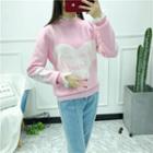 Lettering Heart Print Lace Trim Sweater