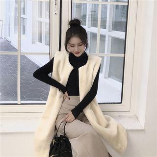 Plain Furry Vest / Plain Long-sleeve Slim-fit Top / High-waist Loose-fit Pants