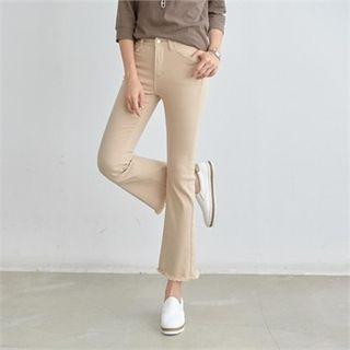 Fray-hem Boot-cut Cotton Pants
