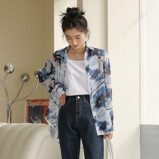 Floral Print Shirt Blue & Black & White - One Size