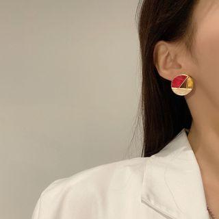 Disc Stud Earring 1 Pair - Color Block Earrings - Red & White & Yellow - One Size
