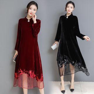 Long-sleeved Loose-fit Panel Mesh Dress