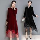 Long-sleeved Loose-fit Panel Mesh Dress