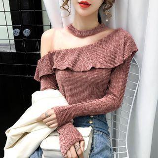 Long-sleeve Glitter Ruffle Blouse