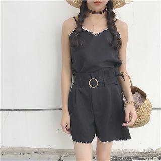 Set: Scallop Trim Camisole Top + High Waist Shorts