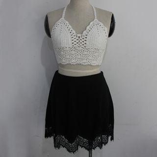 Set: Crochet Halter Top + Lace A-line Skirt