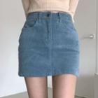 Slit Mini Corduroy Pencil Skirt