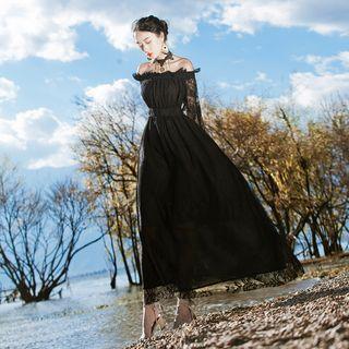 Off Shoulder Lace Long-sleeve Evening Gown