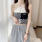 Checkered Panel Knit Halter Top